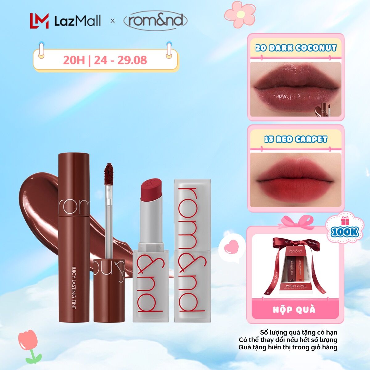 Combo Son Tint Lì Juicy Lasting Tint 5.5g + Son Thỏi Romand Zero Matte Lipstick - Shell Beach Nude Collection 3g