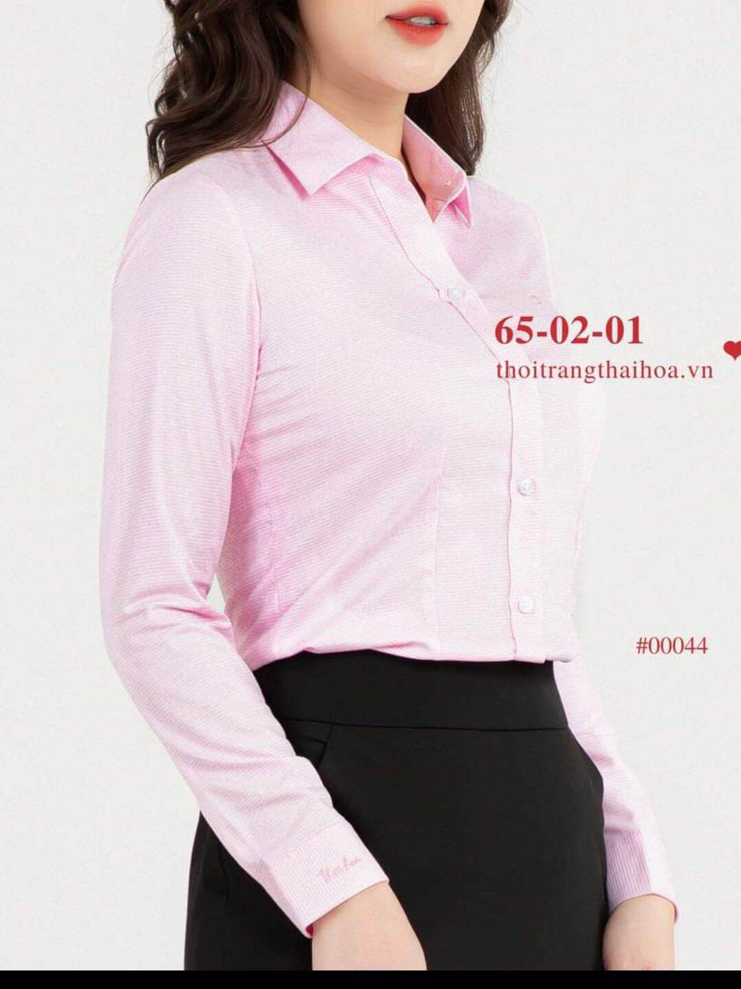 Áo sơ mi nữ Thái Hòa mã 65 sọc caro màu hồng