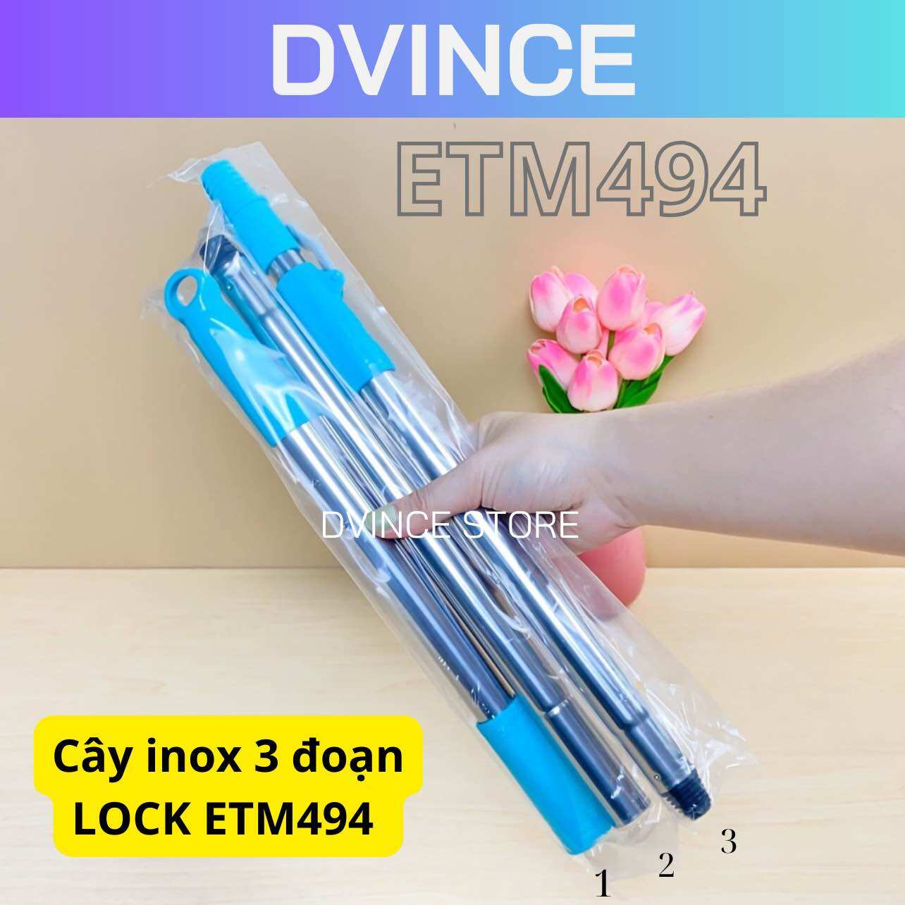 Cây inox 3 đoạn lock lock etm494 | dvince store