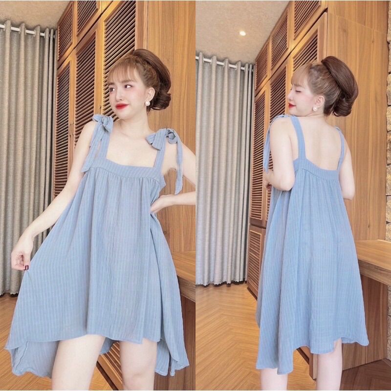 Đầm Ngủ Đũi Xốp Cột Nơ Siêu Dễ Thương