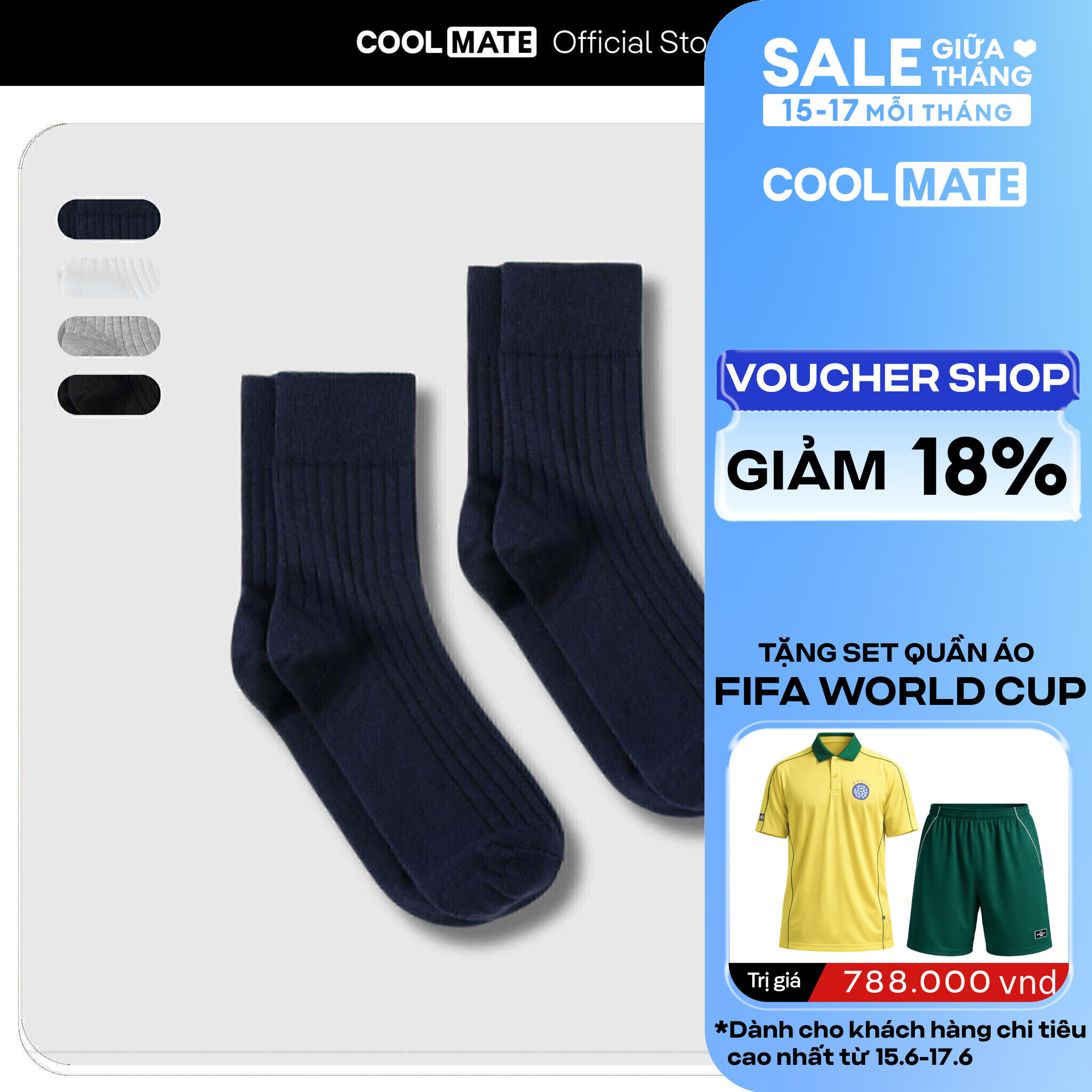 Combo 2 đôi Tất cổ trung Cotton Ribbed Thoáng khí Coolmate
