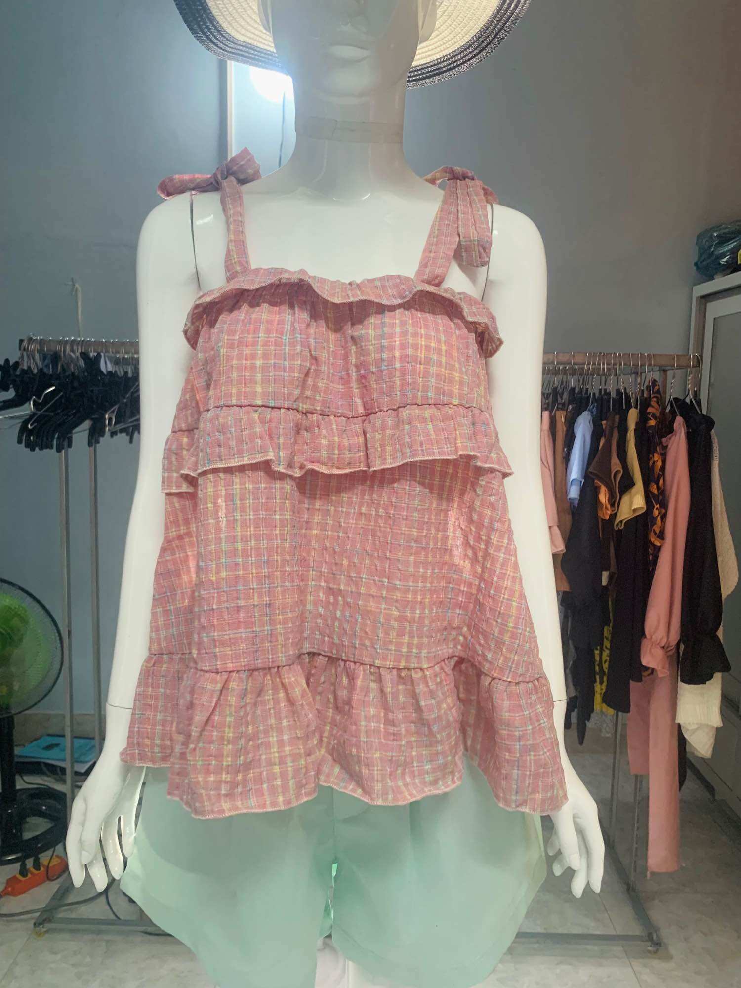 (Video thật) Áo Babydoll Hai Dây Tầng Cột Sọc