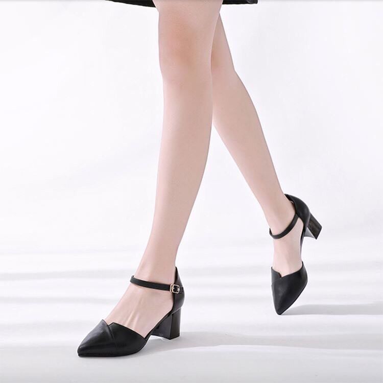 Giày nữ cao gót xếp mũi gót vuông đế 5p a11