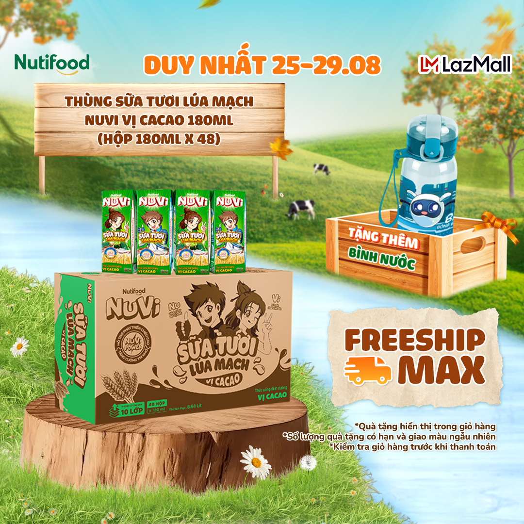 Thùng sữa tươi lúa mạch nuvi vị ca cao 180ml - phát triển chiều cao, tăng cường trí nhớ