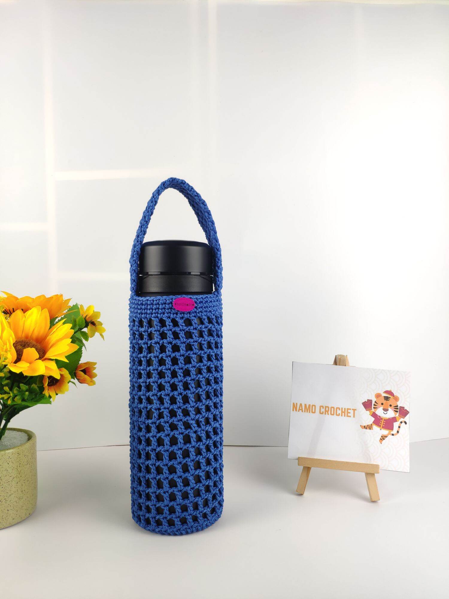 Túi đựng bình nước handmade size 800ml màu xanh