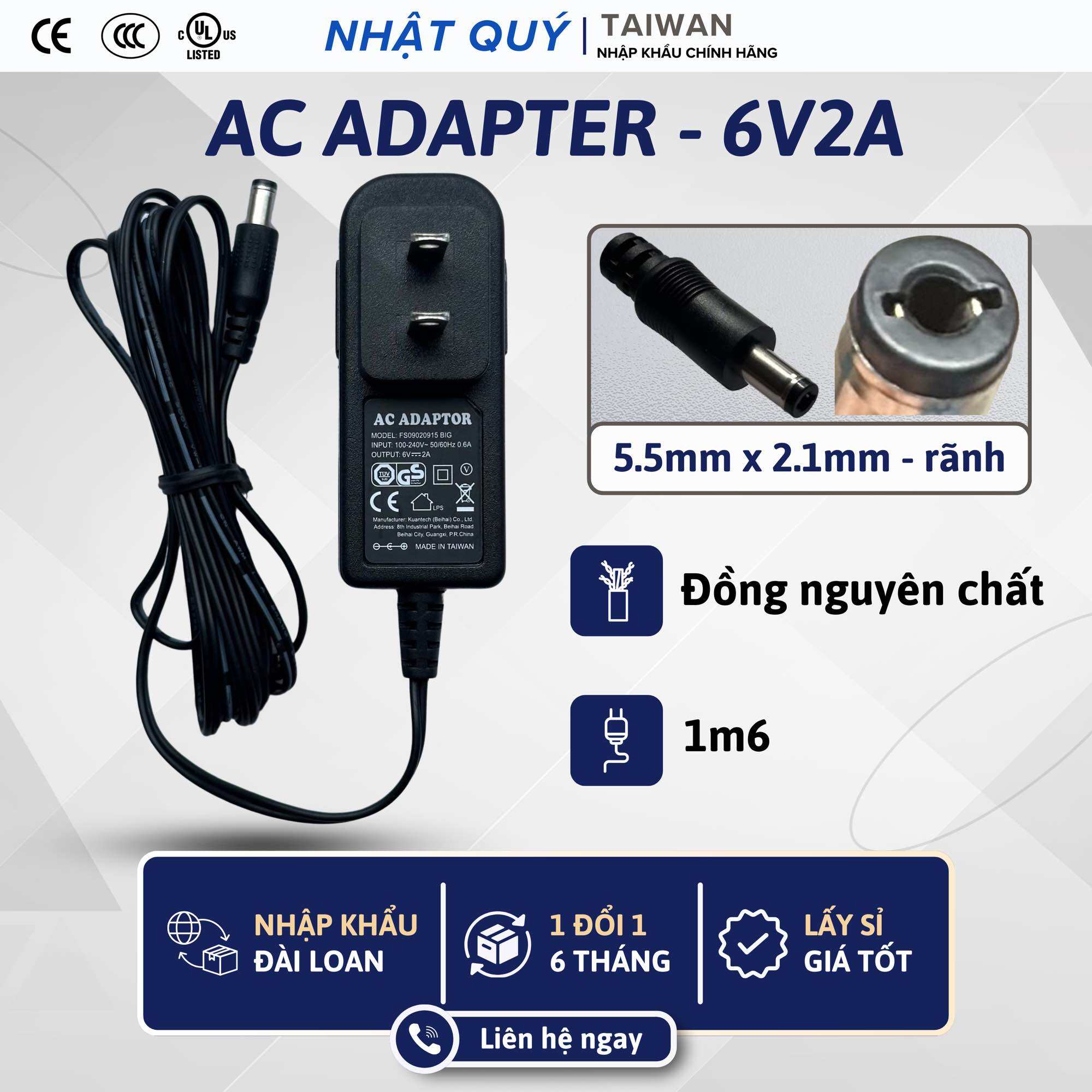 Nguồn Adapter 6v2a - Jack 5.5mm x 2.1mm (rãnh) - Sạc 6V 2A cho máy đo huyết áp...