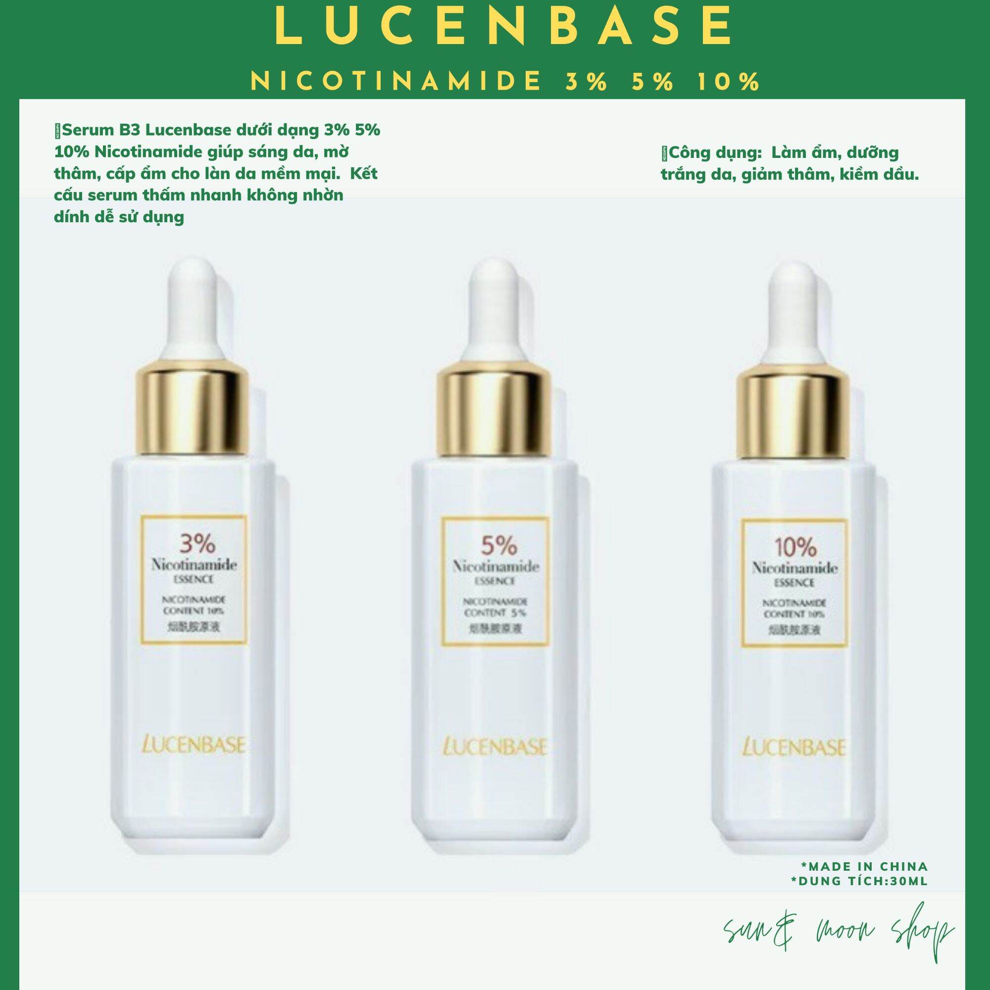 Lucenbsae Serum Niacinamide 5% - 10% (Nicotinamide) Kiềm Dầu Đều Màu Da Chống Lão Hoá