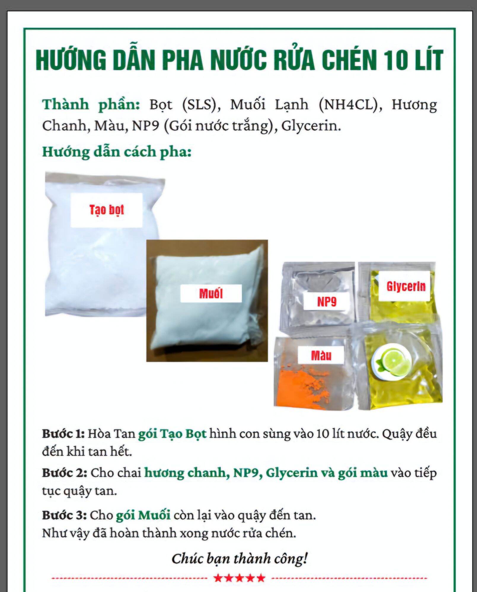 Set Bột Pha Nước Rửa Chén 10 lít