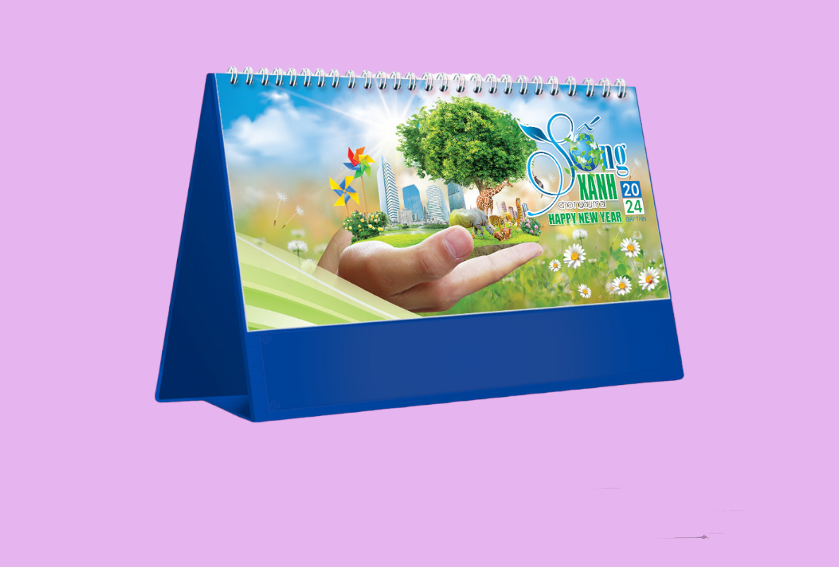Lịch để bàn chữ a ngang sống xanh 2024
