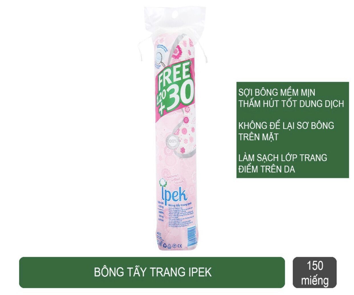 Bông Tẩy Trang Ipek 150 Miếng Cotton Pads