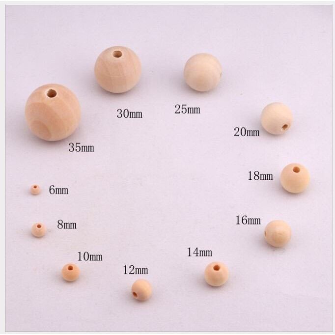 Set 20 hạt gỗ tròn size 10-20mm làm đồ handmade DIY