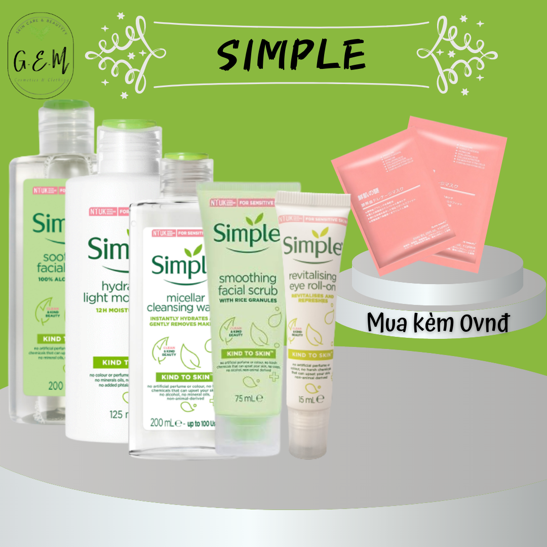 Combo 5 món simple dưỡng da dịu nhẹ, lành tính kể cả da nhạy cảm 5 món