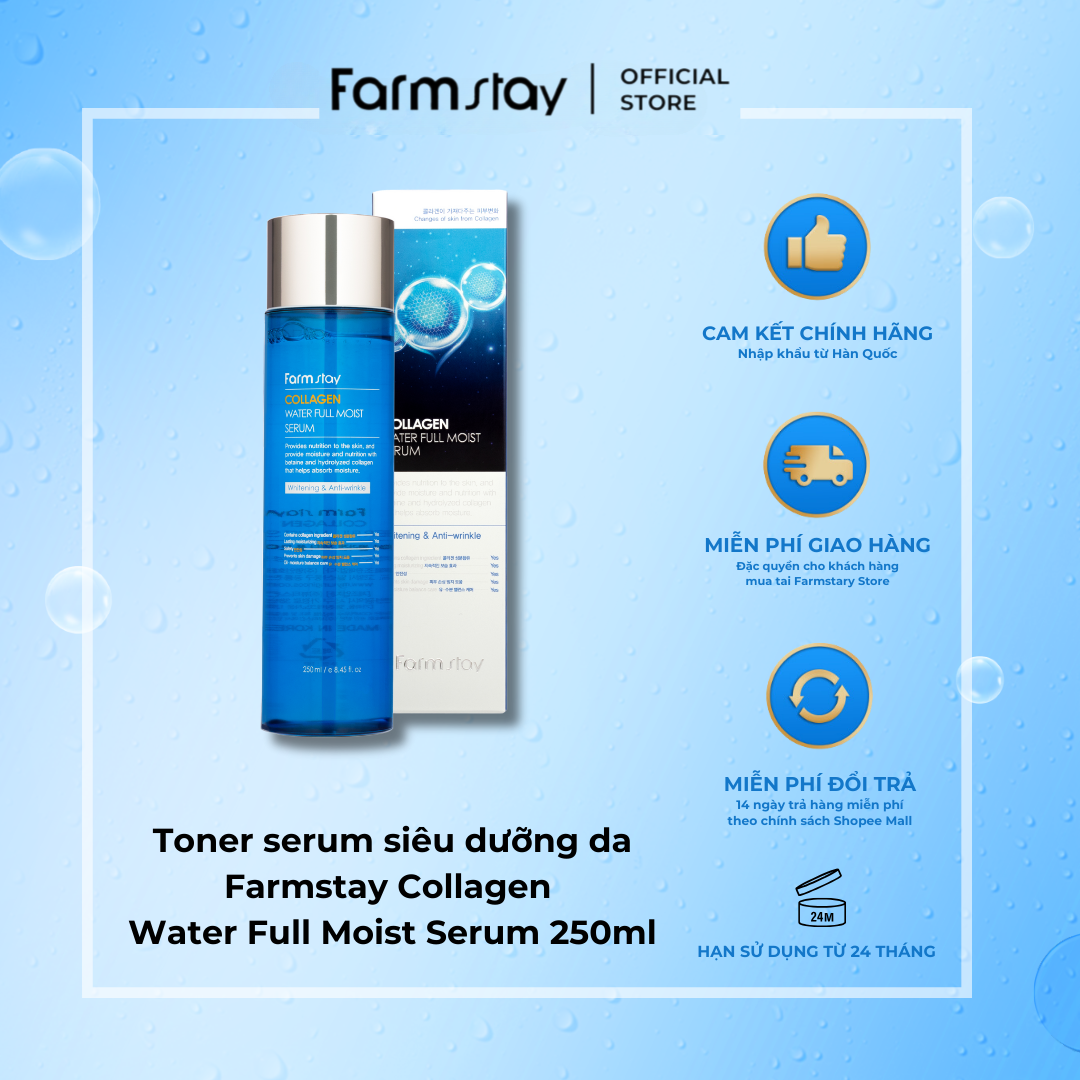 Toner serum siêu dưỡng da Farmstay Collagen Water Full Moist Serum 250ml