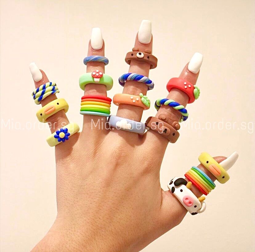 Nhẫn đất sét POLYMER CLAY handmade nhiều màu sắc mùa hè