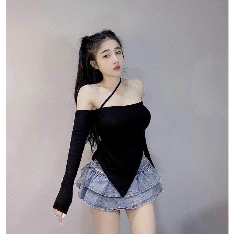 áo kiểu tà tréo dây bún tay dài