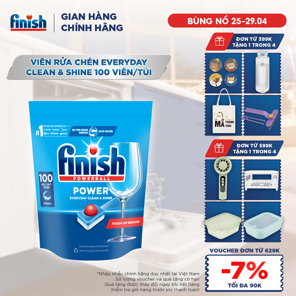 [LIVESTREAM] Viên Rửa Chén Bát Hương Chanh Finish Powerball Power Everyday Clean  Shine - Túi 100 viên siêu tiết kiệm