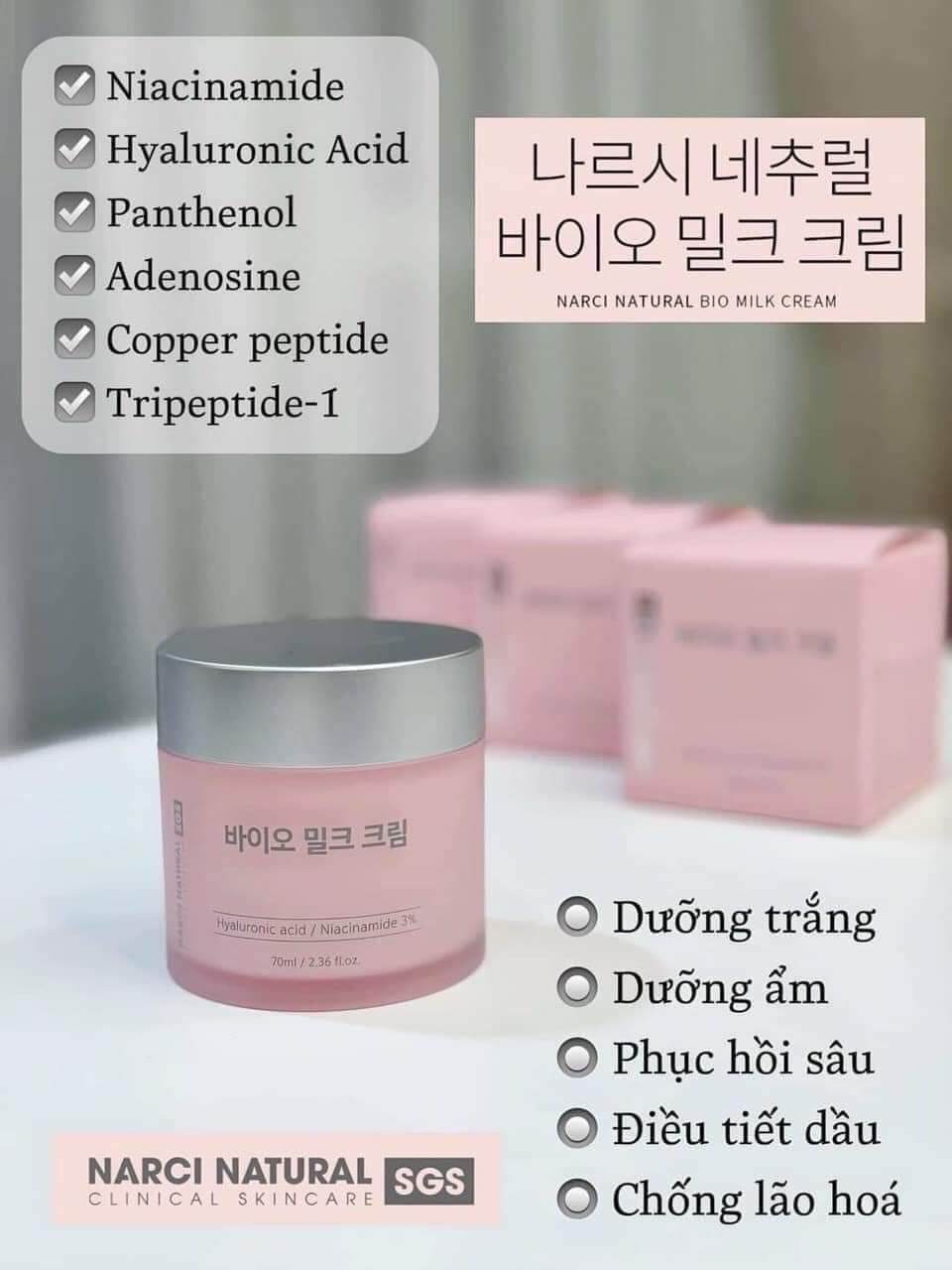 Kem Dưỡng Trắng Cấp Ẩm Căng Bóng Da Narci Natural Chính Hãng