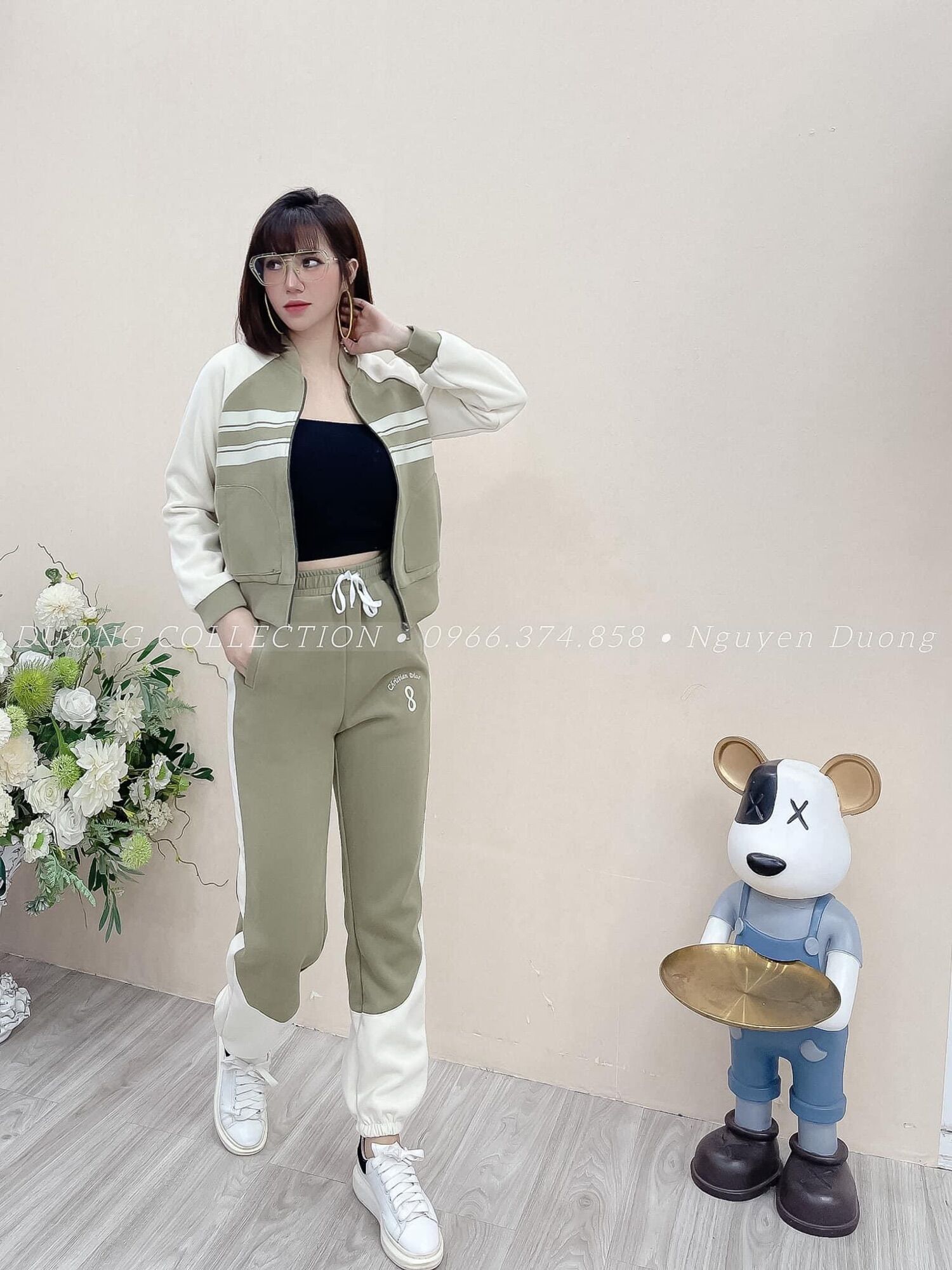 Sét bộ thể thao khoá phối màu kẻ ngang đì ô BN68