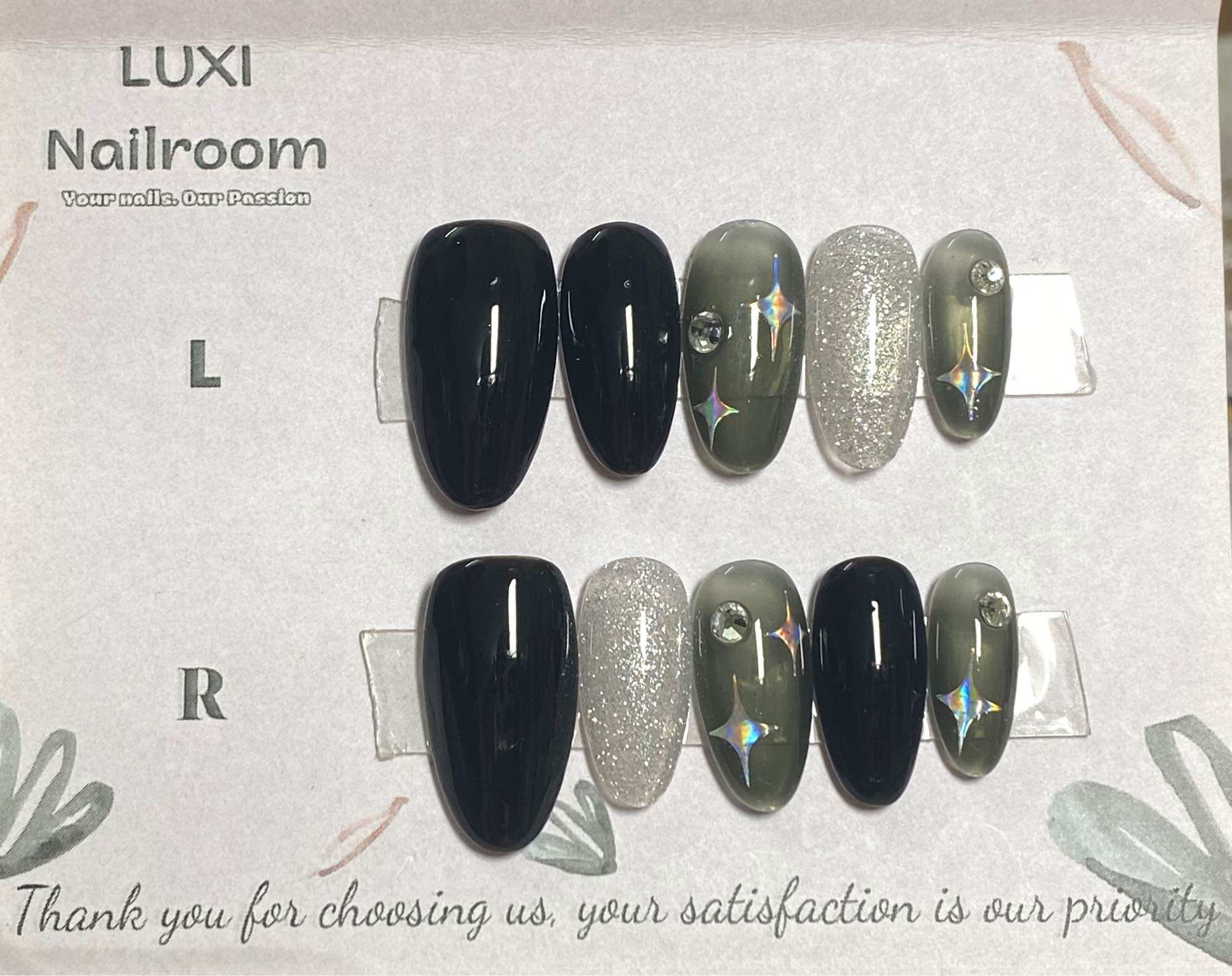 Nailbox - Móng Úp Thiết Kế Mẫu Tone Đen, Flash Bạc