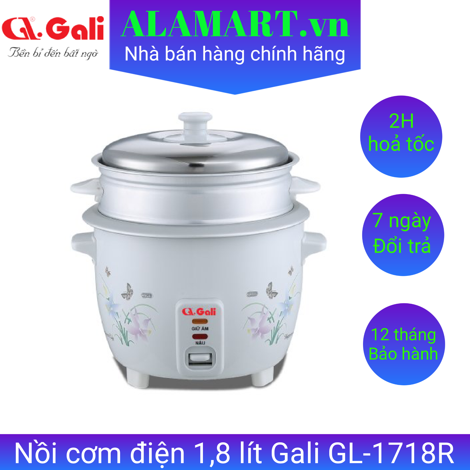 Nồi cơm điện nắp rời gali gl-1718r 1,8 lít