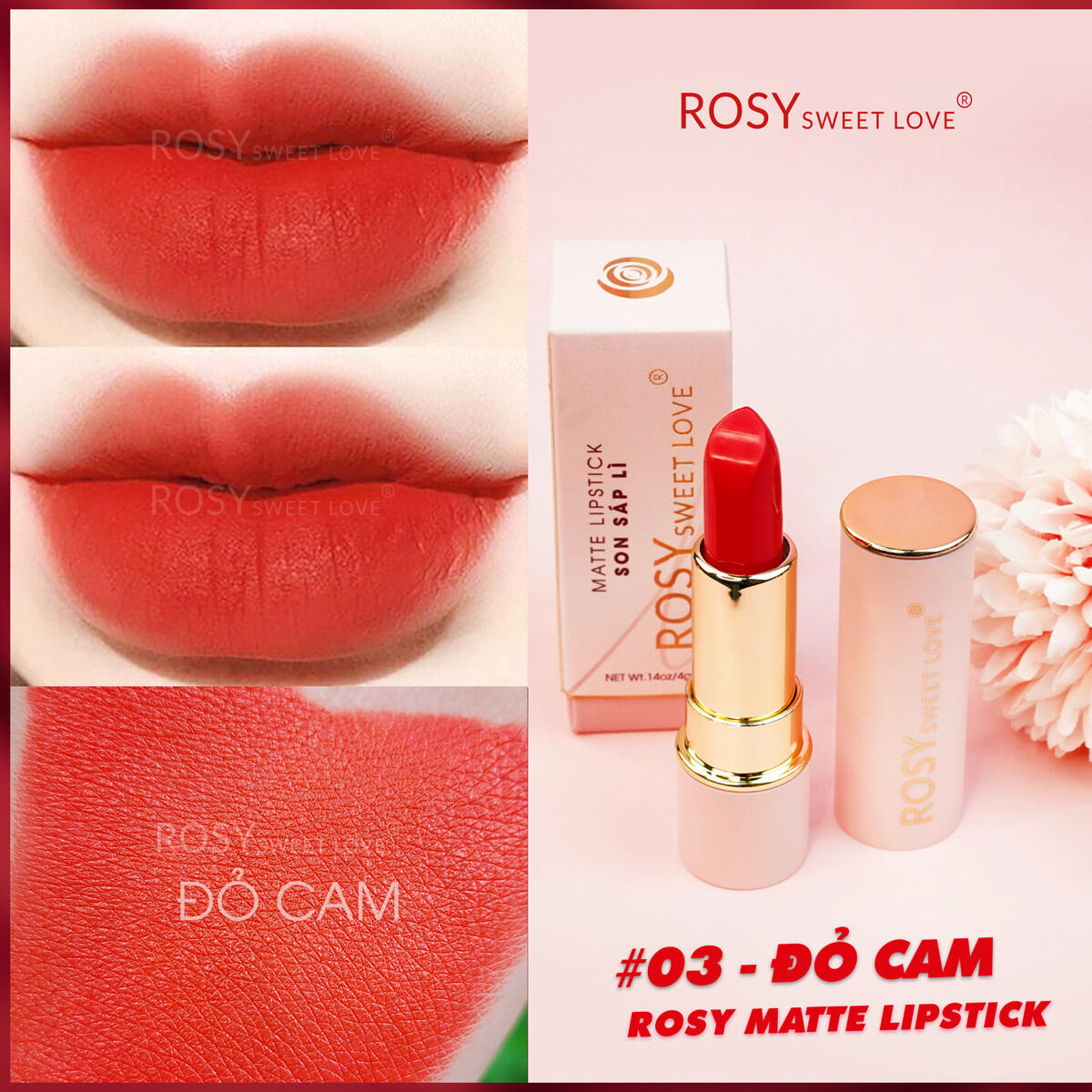 [chính hãng] son sáp lì Rosy đỏ cam an toàn mẹ bầu