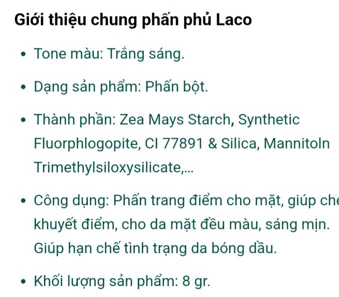 Phấn phủ Laco LOOSE POWDER siêu mịn, kiềm dầu, che phủ đều