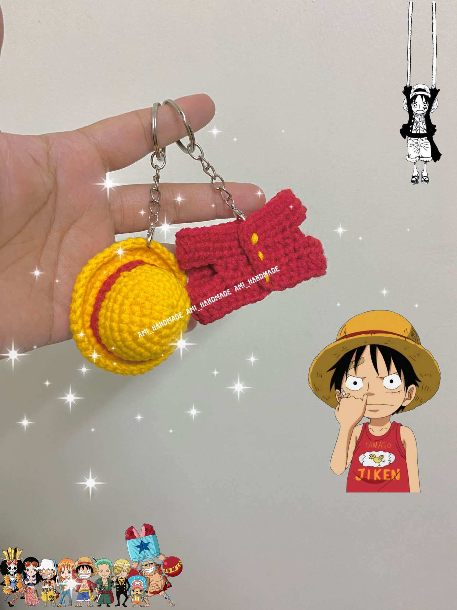 Móc khoá len nón, áo Luffy One Piece