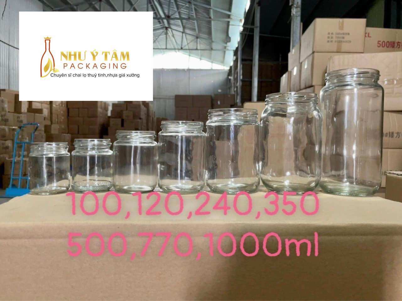 Hũ thuỷ tinh tròn nắp thiếc 100ml,500ml,770ml,1000ml