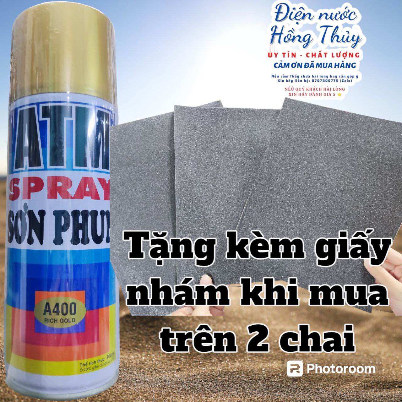 Sơn xịt atm màu nhũ vàng đồng a400 và nhũ vàng a228 - thể tích 400ml