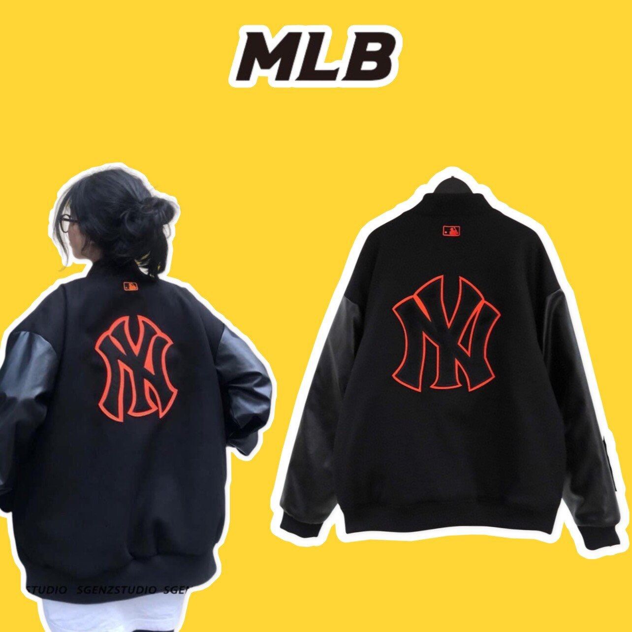 Áo Bomber Jacket MLB Wool Fleece Sleeve New York Yankees Black  31JPF606150N  Sneaker Daily