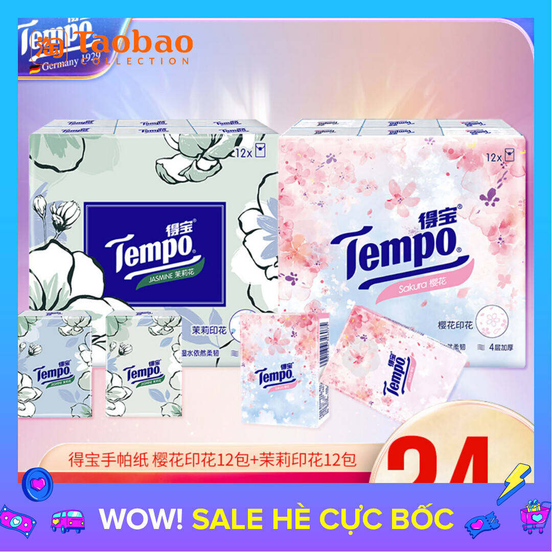 Giấy Làm Bằng Tay Tempo Debao, Giấy In Hoa Anh Đào 24 Gói Khăn Giấy Mang Theo Bên Mình Khăn Ăn