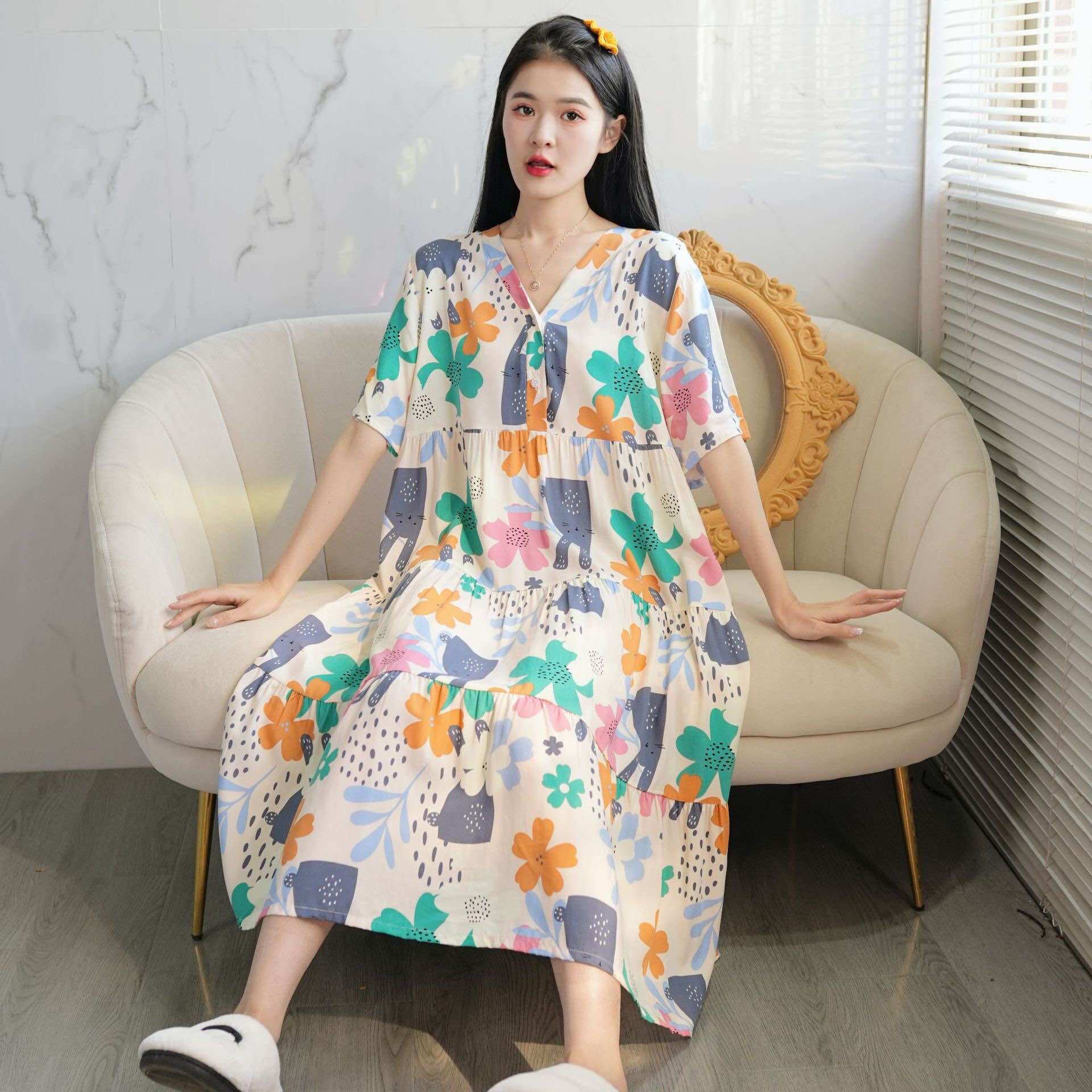 Đầm mặc nhà, đầm bầu lanh lụa freesize rộng siêu thoáng mát