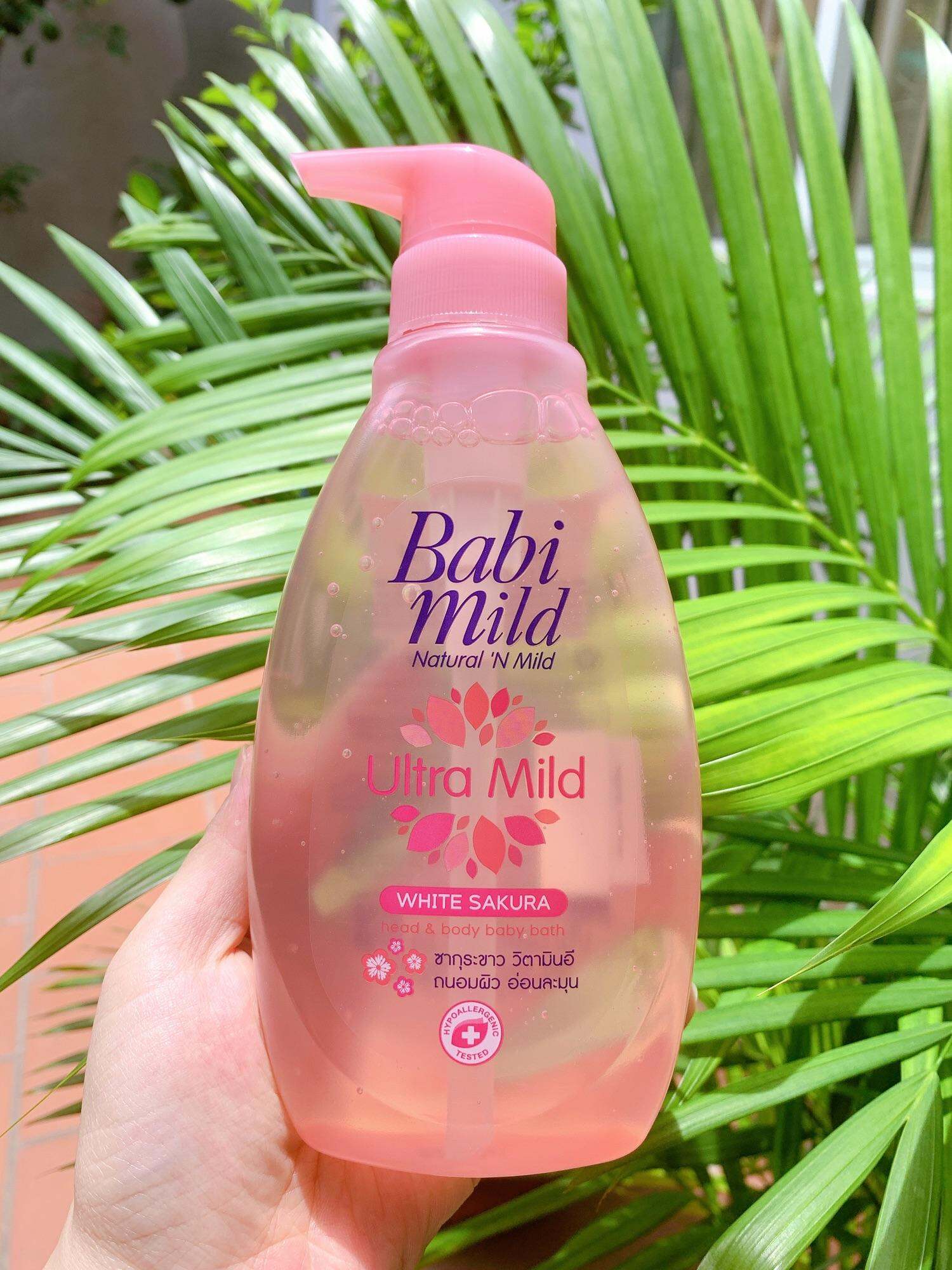 Sữa tắm gội toàn thân cho bé babi mild white sakura 400ml( Chai hồng)