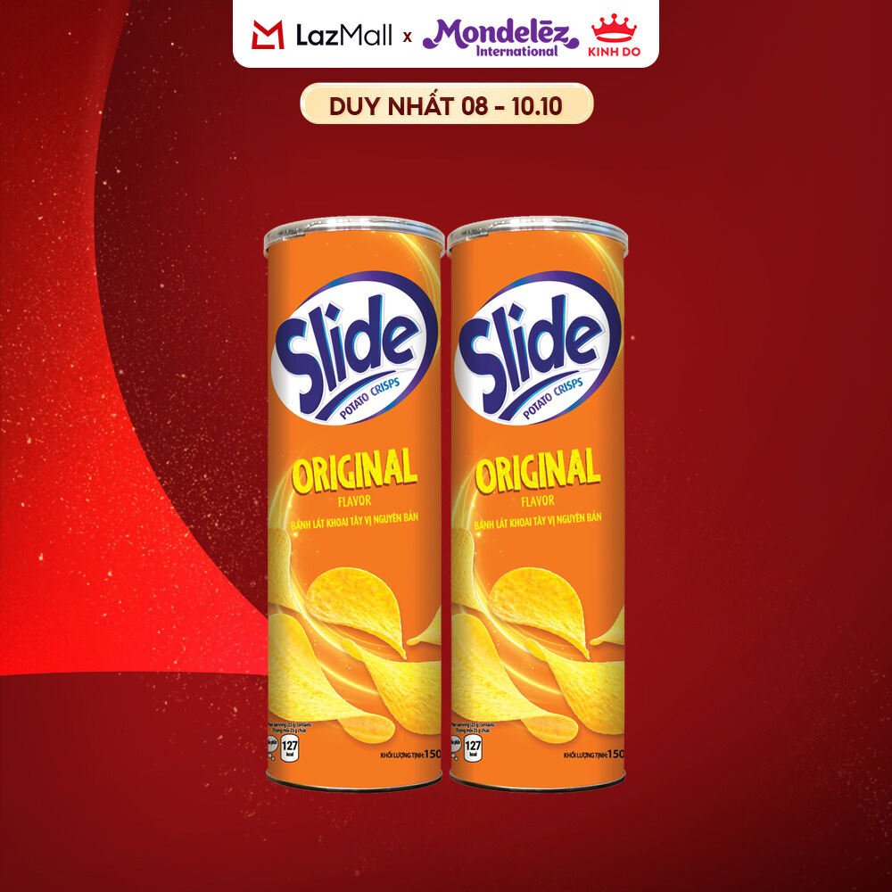 Bánh Lát Snack Khoai Tây Slide Vị Tự Nhiên, Combo 2 Lon X 145G