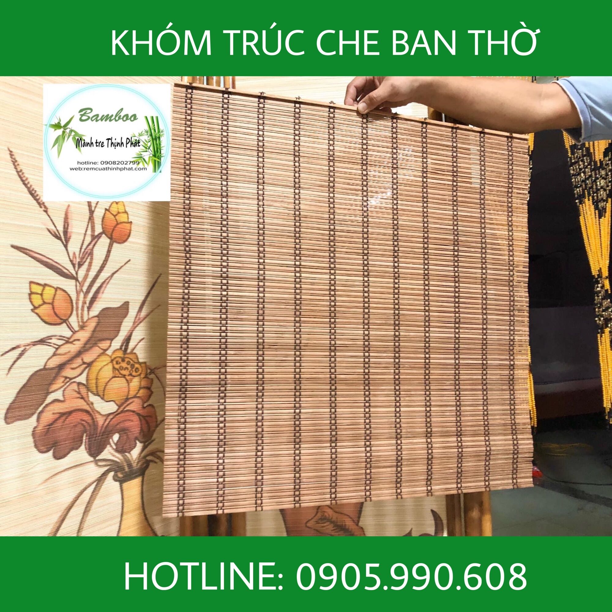 Khóm mành tre trúc che ban thờ làm thủ công giá rẻ. Mành tre trang trí ban thờ. Phông nền mành tre.