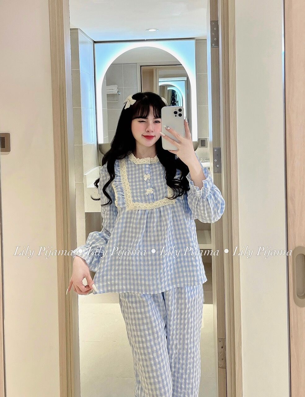 Sét bộ pyjama dài  kẻ ren siêu hót ạ.