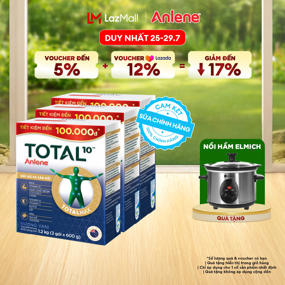 [SẢN PHẨM MỚI] Combo 3 Sữa Bột Bổ Sung Dinh Dưỡng Anlene Total 10 Hương Vani 1.2KG