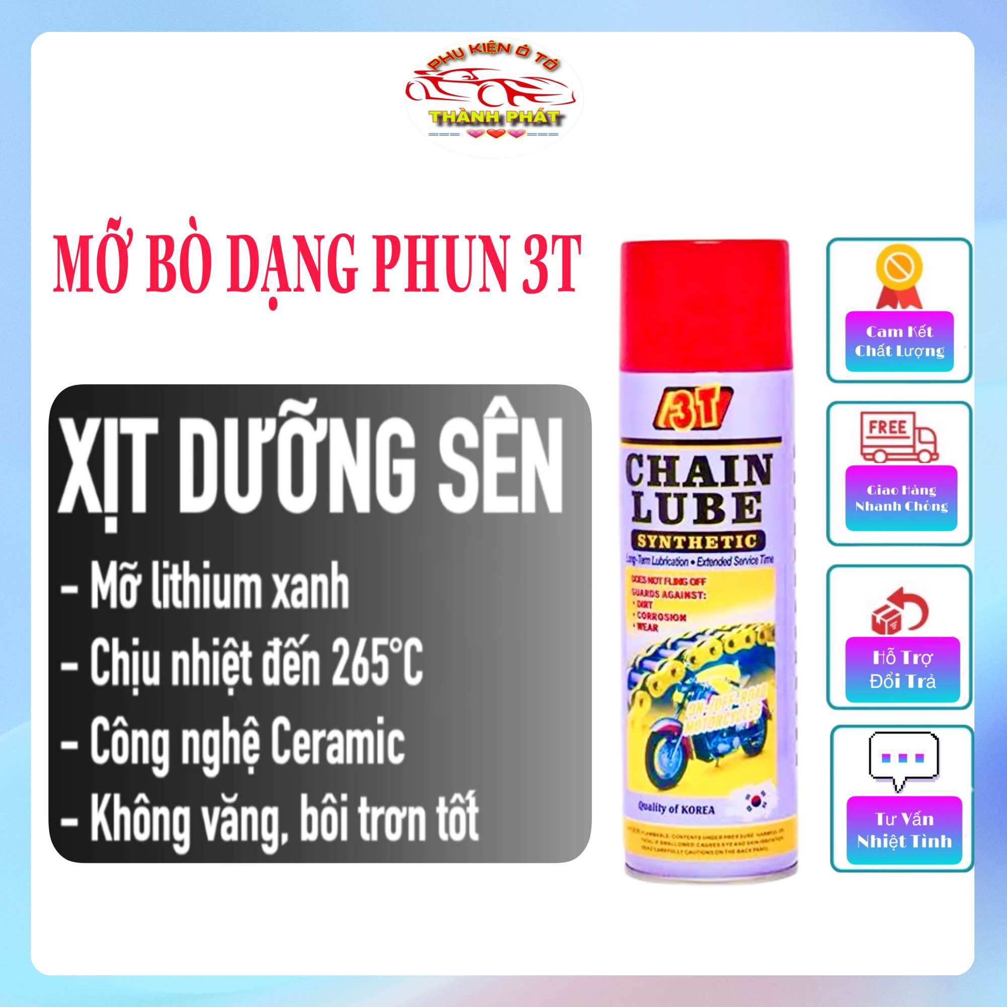 Mỡ bò dạng xịt 3T Chain Lube bôi trơn dưỡng sên xích chống mài mòn và ma sát dung tích 500ml