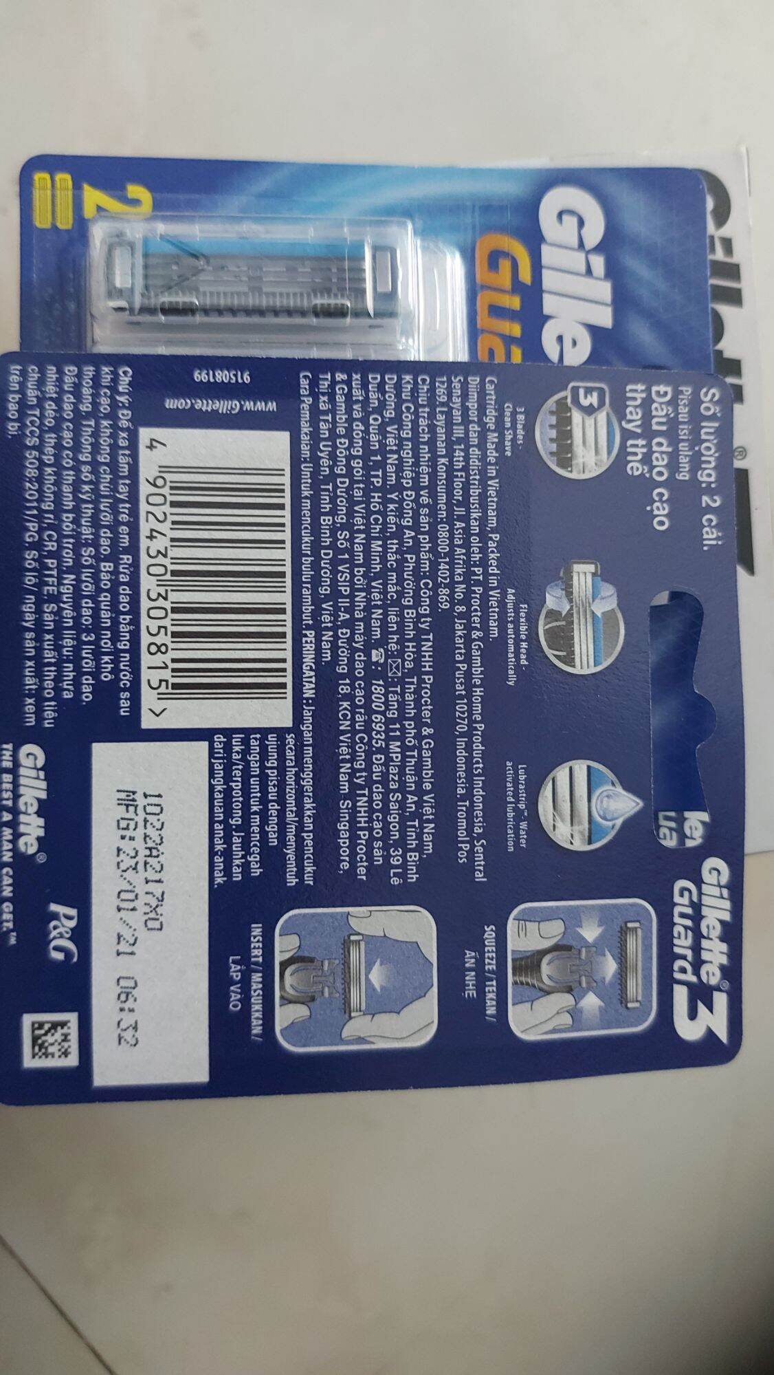 Lưỡi dao cạo râu 3 lưỡi Gillette Guard 2 vỉ 2 cái