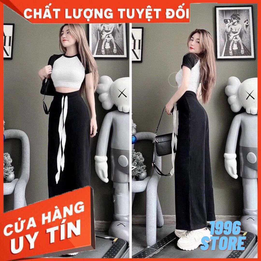 Set bộ croptop raplang, Set đồ nữ áo thun phối trơn mix quần cạp chun màu basic cá tính, xinh xắn