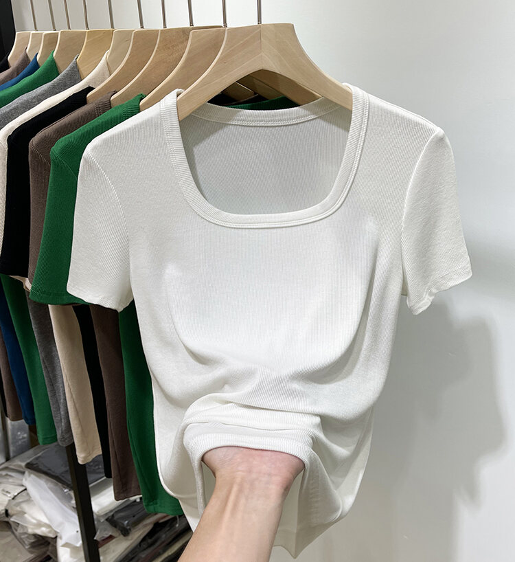 Áo Phông Tay Ngắn Cổ Vuông Có Ren Thịnh Hành Mẫu Mới 2023, Trang Phục Mùa Xuân Hè Cho Nữ, Áo Kiểu Tây Ôm Dáng, Áo Mỏng