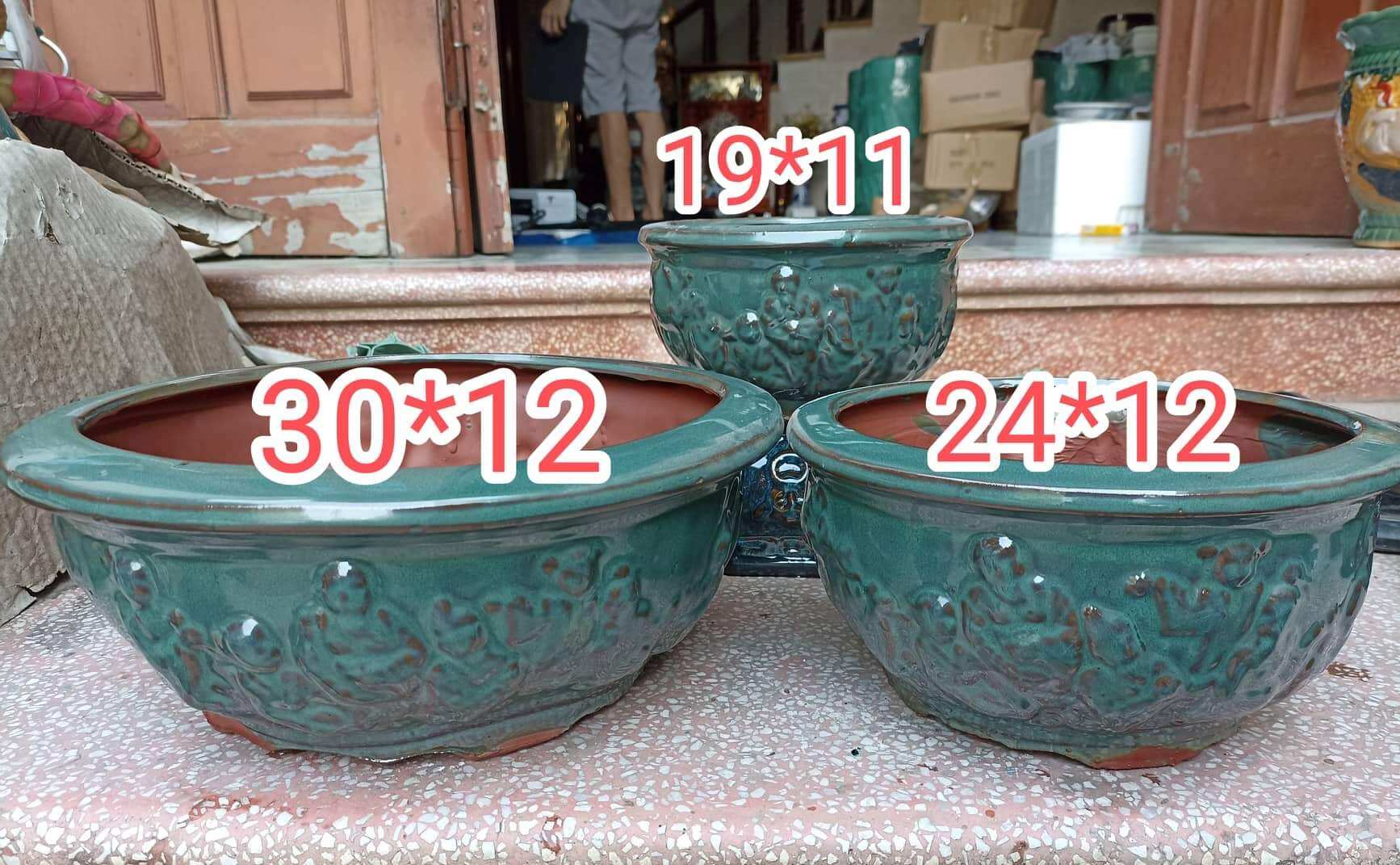 Bộ 3 chậu bát tiên men xanh