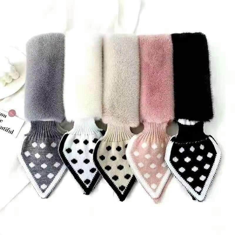 Khăn quàng cổ lông mềm nơ chấm bi cute