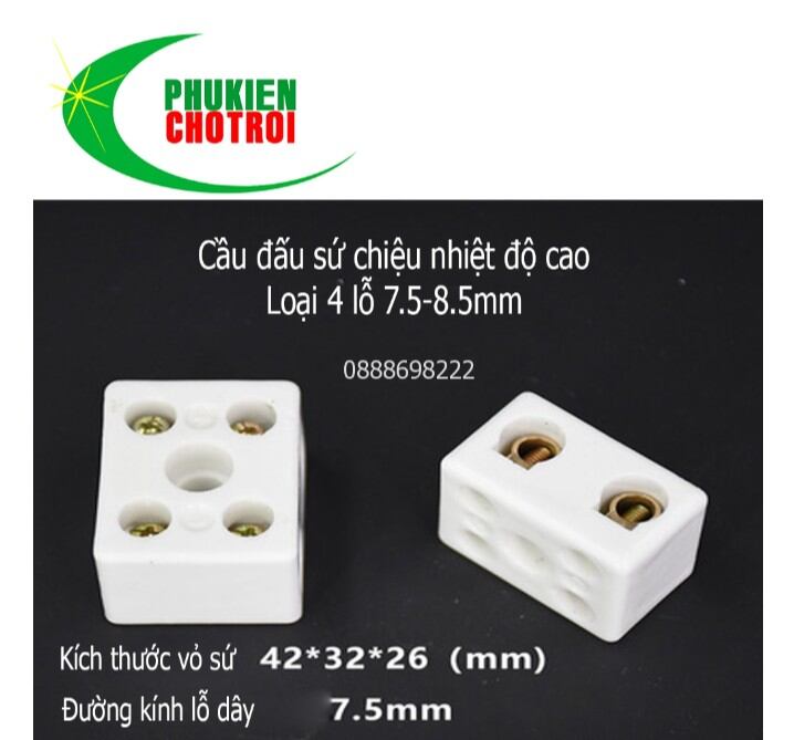 Cầu nối dây điện bằng sứ chịu nhiệt 4 lỗ phi 7.5mm