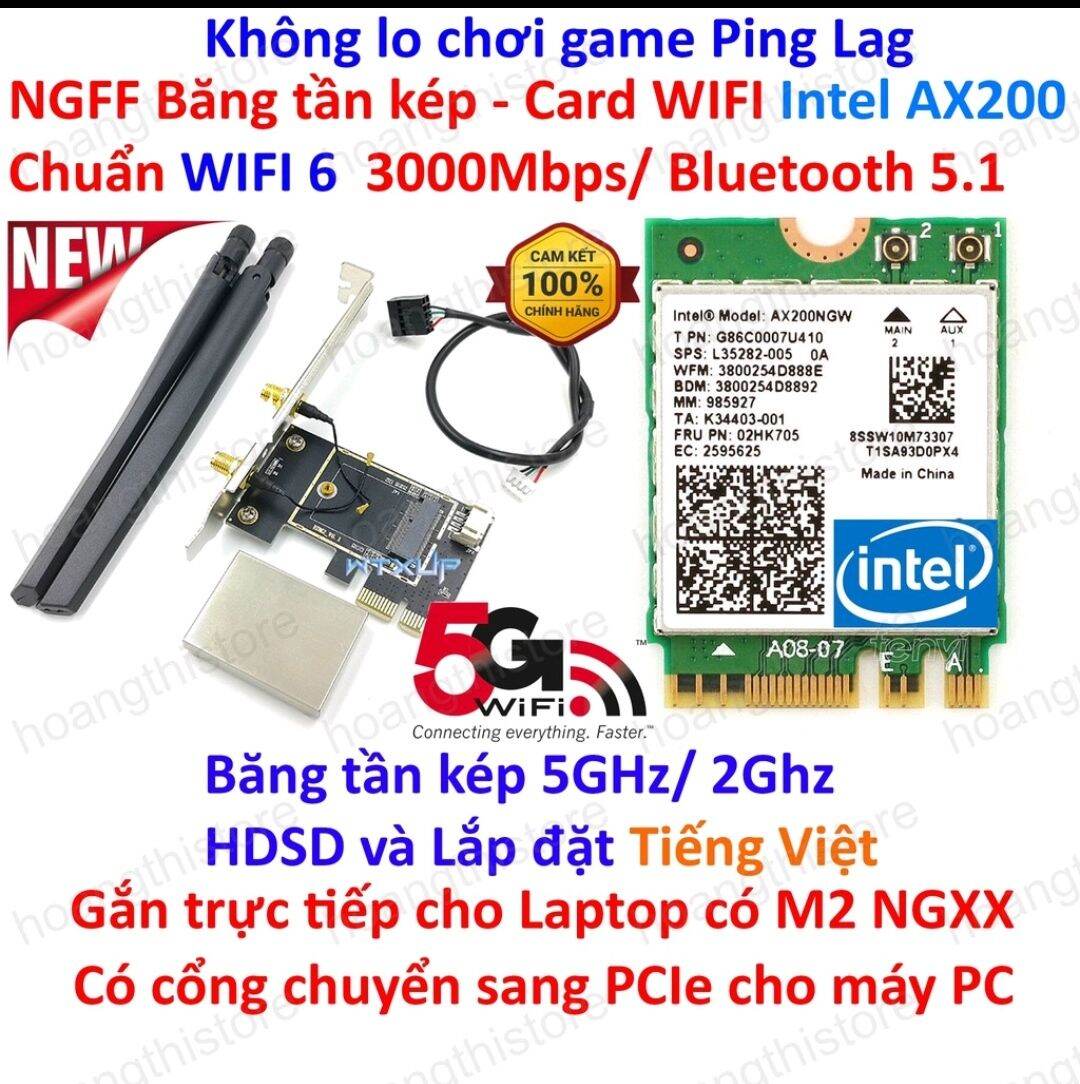 Bảng giá Combo: Adapter chuyển đổi và Card WiFi Intel AX200 802.11ax (2400Mbps) Wi-Fi 6, Bluetooth 5.0 khe PCIe-1x Phong Vũ