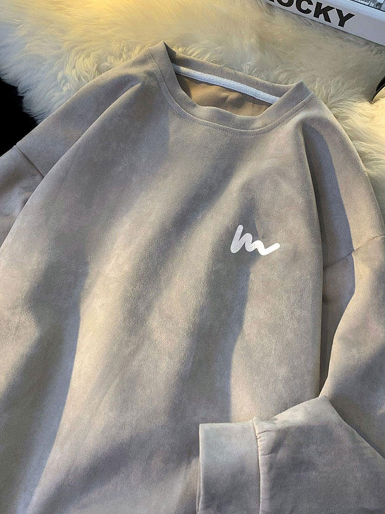 Leonbinno Nam Ngoại Cỡ Áo Nỉ, Áo Sweatshirt Da Lộn Cổ Tròn Cổ Tròn Mỹ Rộng Rãi Áo Khoác Ngoài Mùa Xuân Thoải Mái Polyester Pha Trộn Áo Khoác