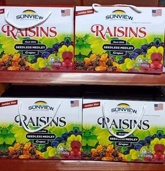 Nho khô Mỹ không hạt Sunview Raisins Hộp 1kg thập cẩm 3 loại nho