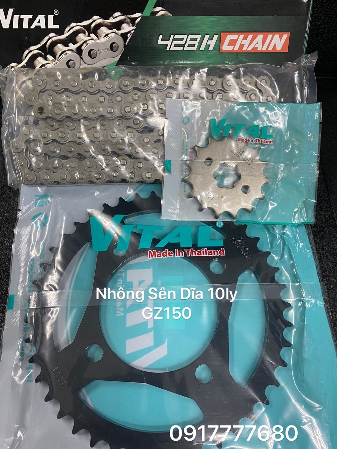 Nhông sên dĩa suzuki gz150a >> nhông trước 15t dĩa sau 43t 44t sên 10ly 428h -chính hãng vital