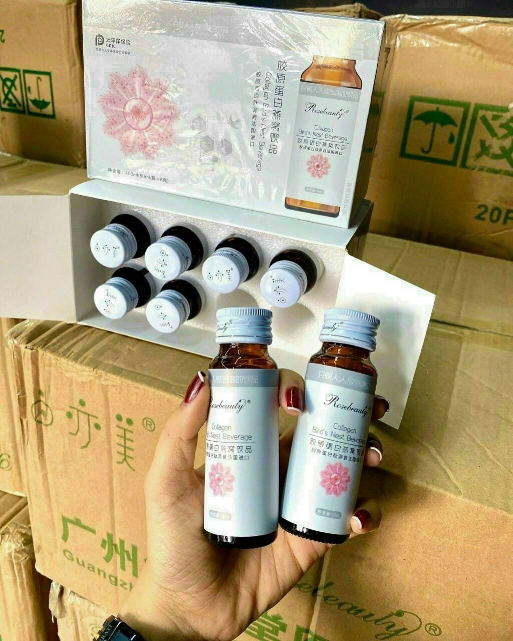 COLLAGEN ROSE BEAUTY YẾN TRẮNG DA TỨC THÌ X10 hộp 8 chai