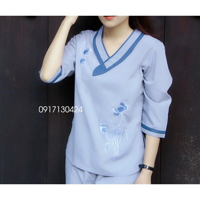 Đồ lam đi chùa trang nhã kiểu tim bầu 38-67
